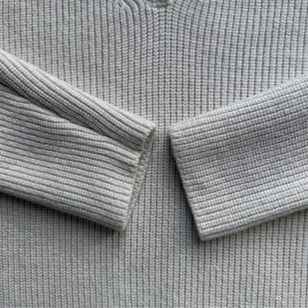 Hilary Radley V-Neck Cream & Silver Metallic Sweater Size M Shimmer Neutral - Picture 10 of 14
